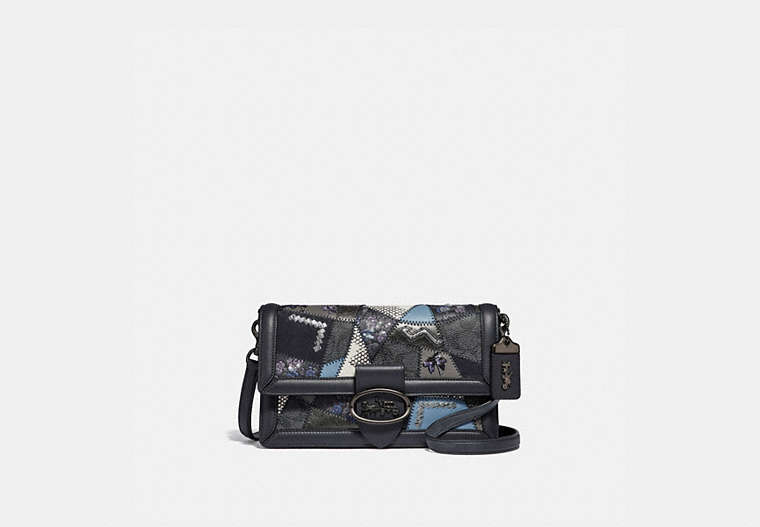 COACH®,RILEY WITH SIGNATURE PATCHWORK,Leather,Small,Charcoal Slate Multi/Pewter,Front View
