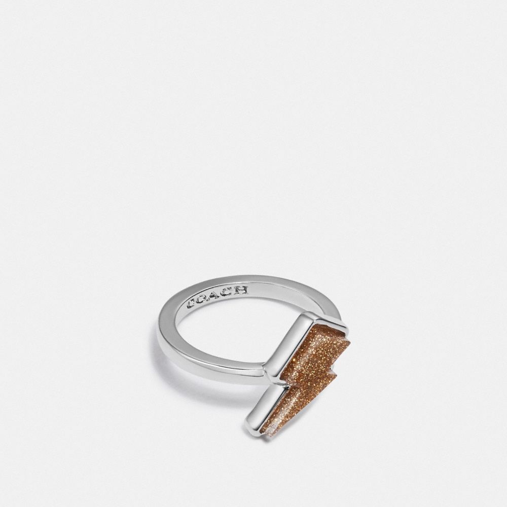 COACH®,LIGHTNING BOLT RING,resin,Silver/Yellow,Front View image number 0