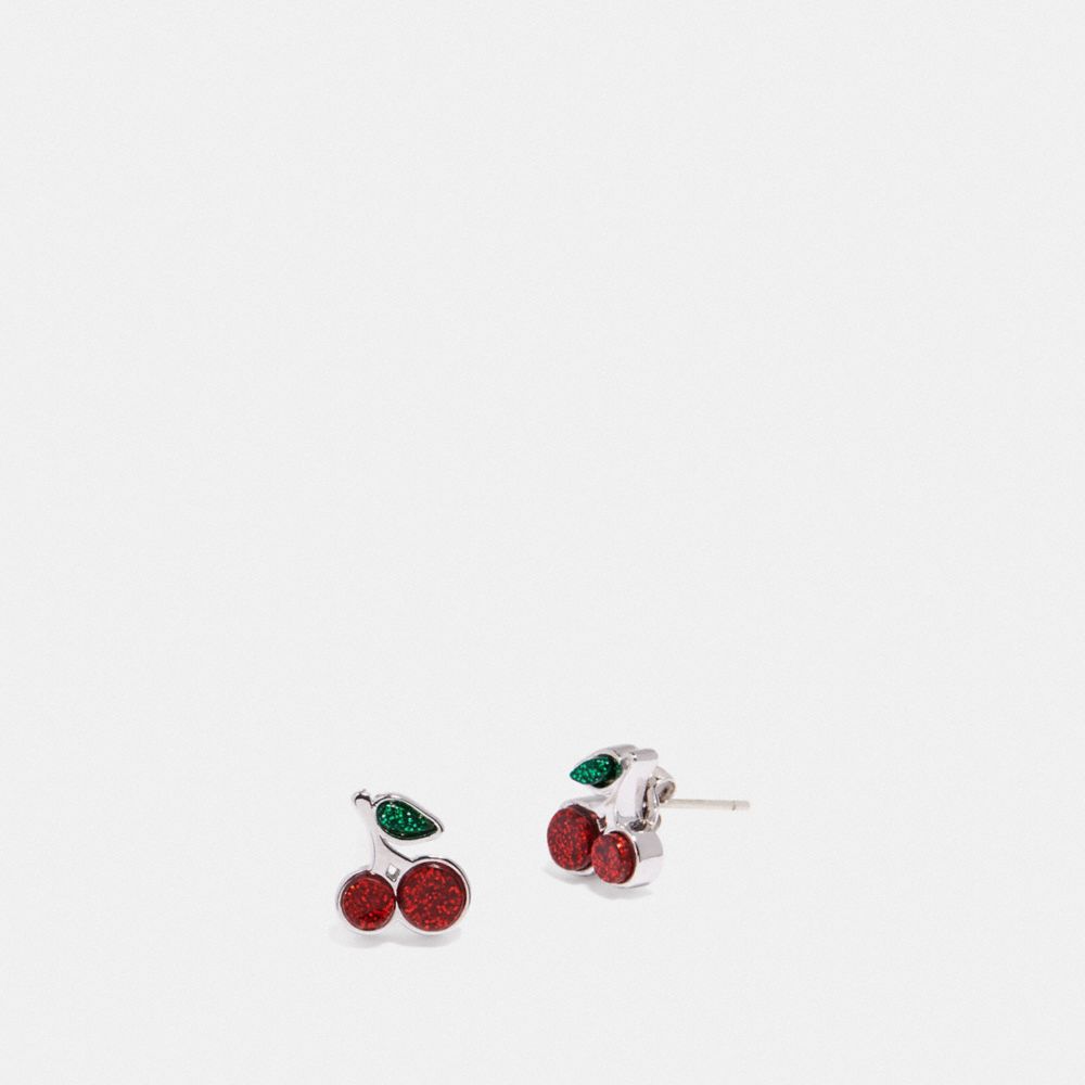 COACH®,CHERRY STUD EARRINGS,resin,Silver/Multi,Front View image number 0