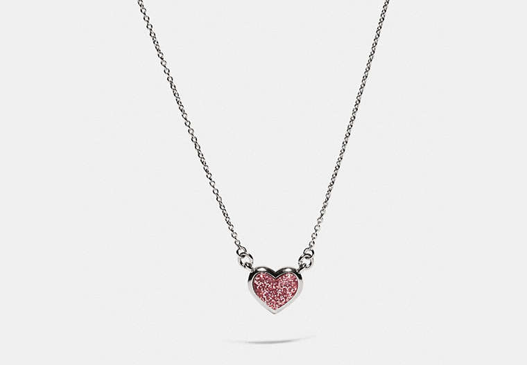 COACH®,HEART NECKLACE,resin,Silver/Pink,Front View image number 0