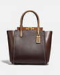 COACH®,TROUPE TOTE IN COLORBLOCK,Smooth Leather,Large,Brass/Oak Multi,Front View
