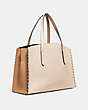 COACH®,CHARLIE CARRYALL IN COLORBLOCK WITH WHIPSTITCH,Leather,Large,Gunmetal/Ivory Multi,Angle View