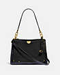 COACH®,DREAMER SHOULDER BAG WITH WHIPSTITCH AND SNAKESKIN DETAIL,Leather,Small,Brass/Black Multi,Front View