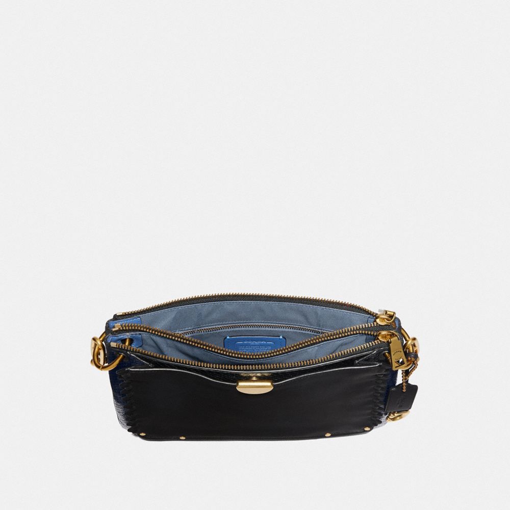 COACH®,DREAMER SHOULDER BAG WITH WHIPSTITCH AND SNAKESKIN DETAIL,Leather,Small,Brass/Black Multi,Inside View,Top View