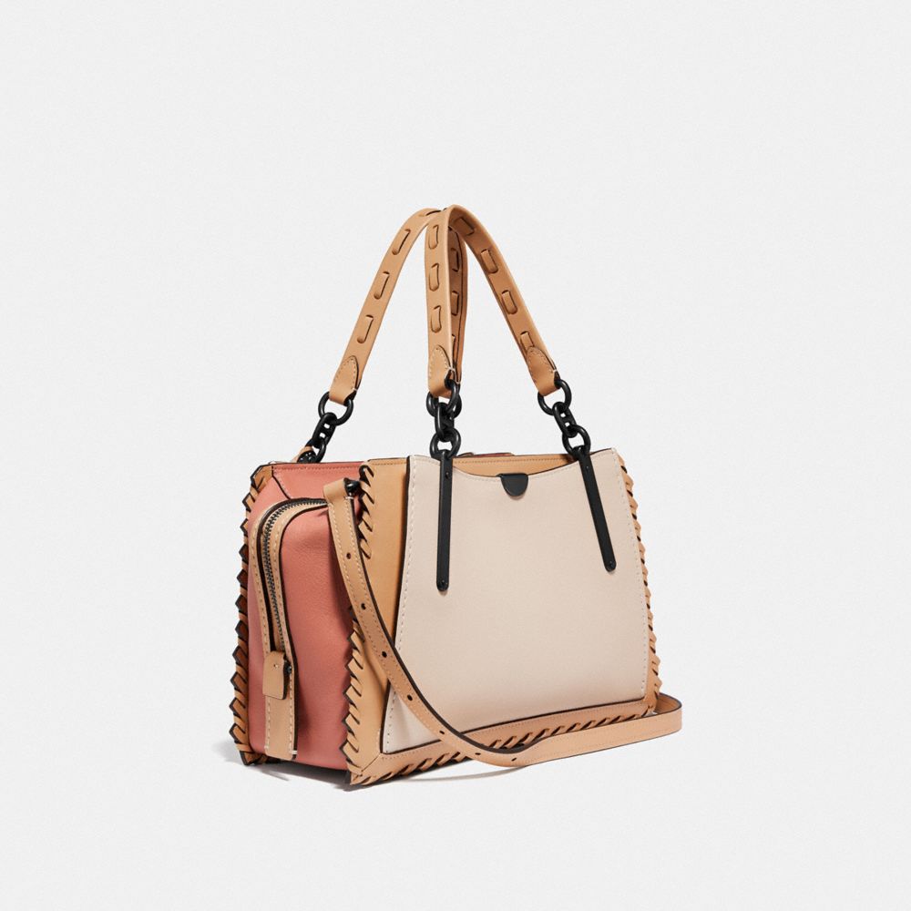COACH®,DREAMER IN COLORBLOCK WITH WHIPSTITCH,Leather,Medium,Ivory Multi/Pewter,Angle View