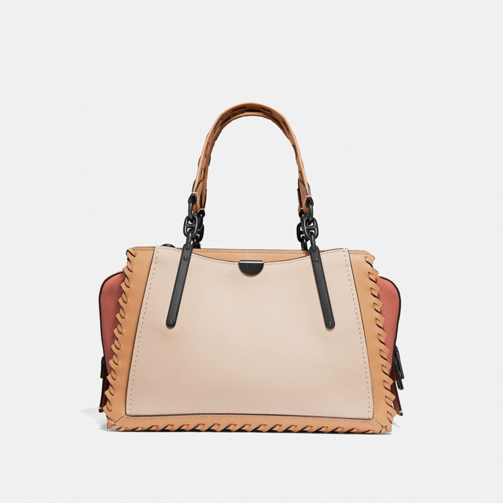 COACH®,DREAMER IN COLORBLOCK WITH WHIPSTITCH,Leather,Medium,Ivory Multi/Pewter,Back View