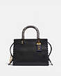 COACH®,ROGUE 25 WITH WHIPSTITCH AND SNAKESKIN DETAIL,Leather,Medium,Brass/Black Multi,Front View
