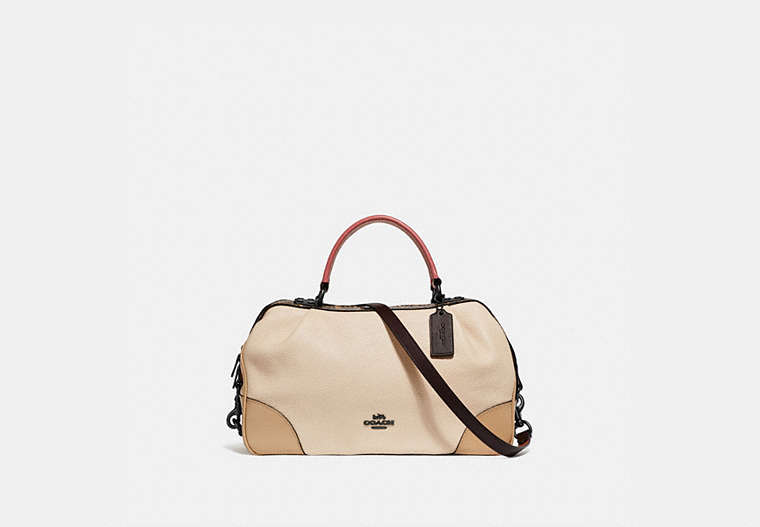 COACH®,LANE SATCHEL IN COLORBLOCK WITH SNAKESKIN DETAIL,Leather,Medium,Ivory Multi/Pewter,Front View