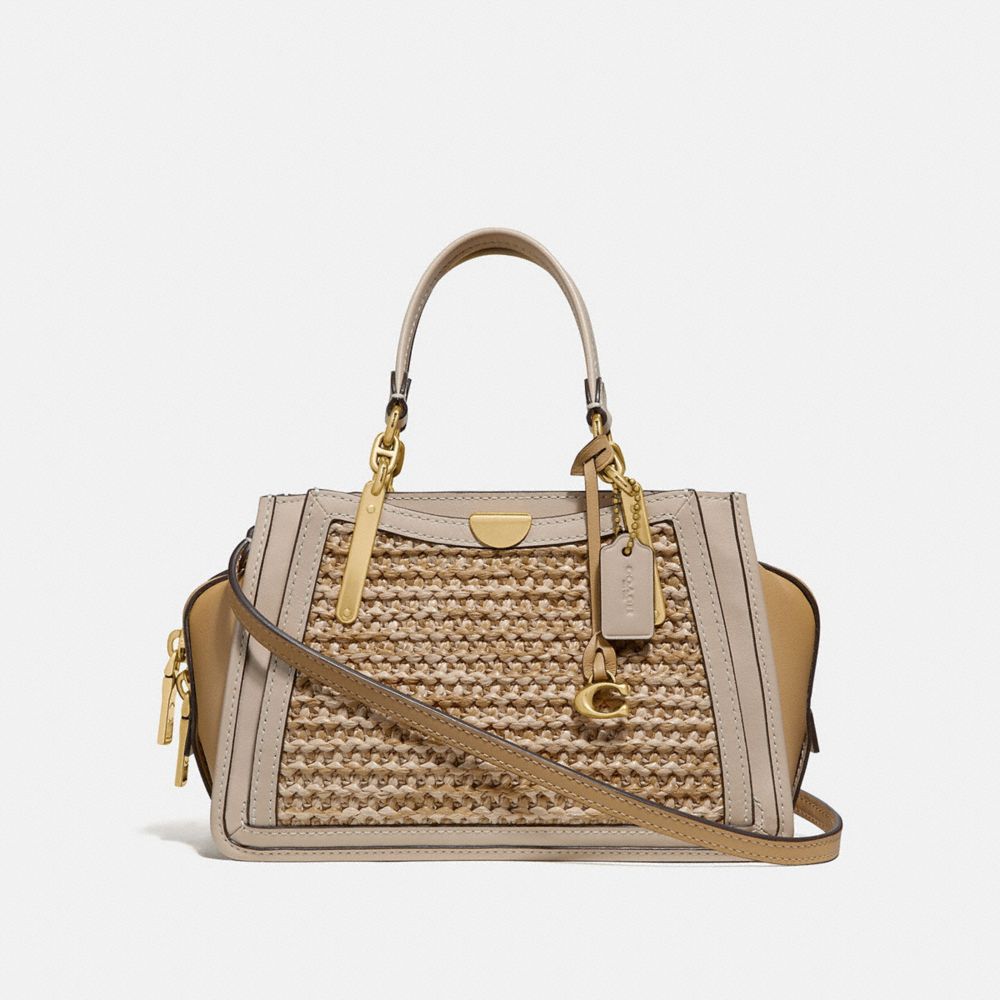 COACH®,DREAMER 21 IN COLORBLOCK,Leather,Small,Brass/Straw Tan Multi,Front View