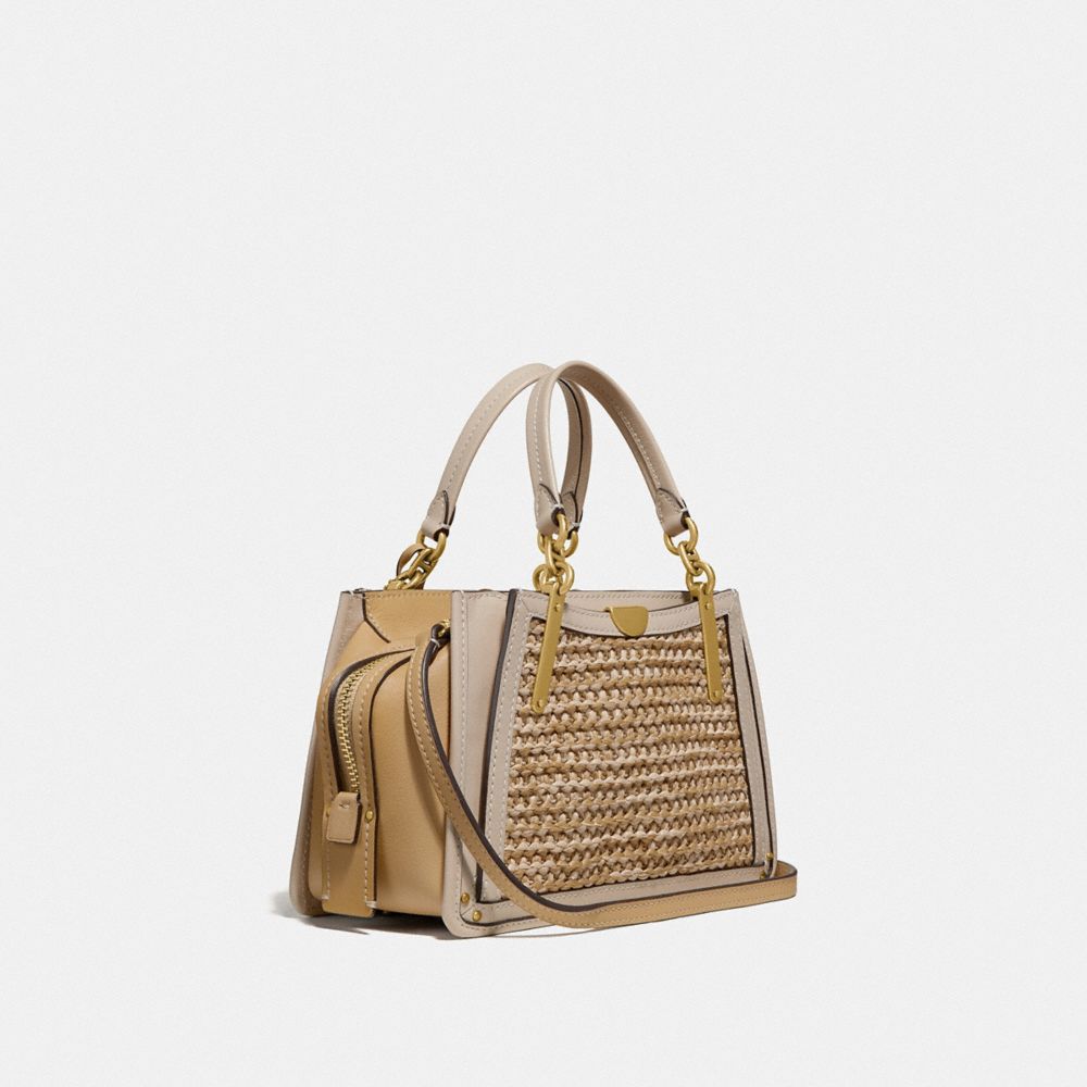 COACH®,DREAMER 21 IN COLORBLOCK,Leather,Small,Brass/Straw Tan Multi,Angle View