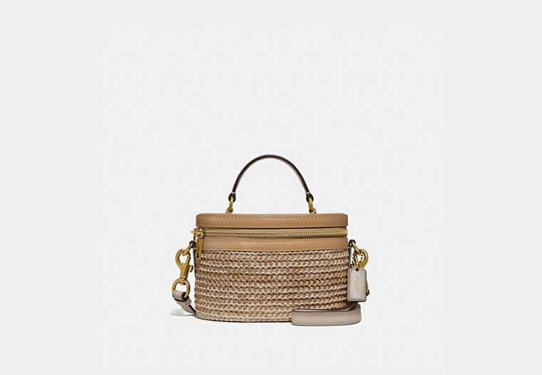 COACH®,TRAIL BAG IN COLORBLOCK,Leather,Small,Brass/Straw Tan Multi,Front View
