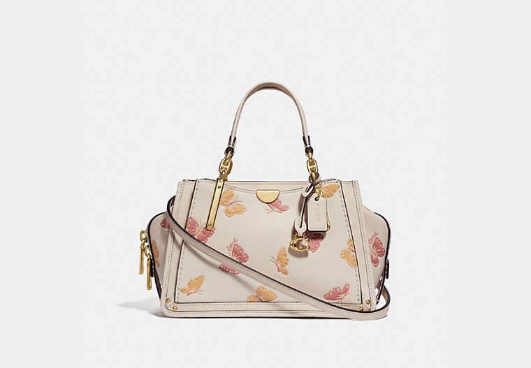 COACH®,DREAMER 21 WITH BUTTERFLY PRINT,Leather,Small,Gold/Chalk,Front View