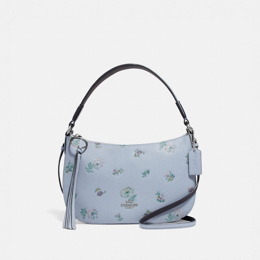 COACH®,SUTTON CROSSBODY WITH MEADOW PRAIRIE PRINT,Leather,Small,Silver/Mist,Front View