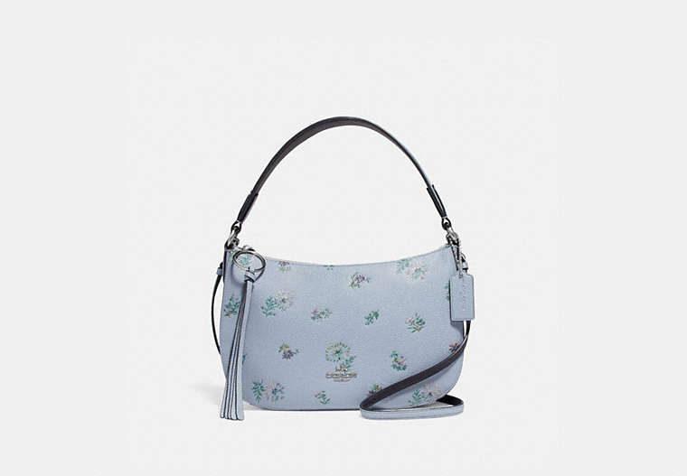 COACH®,SUTTON CROSSBODY WITH MEADOW PRAIRIE PRINT,Leather,Small,Silver/Mist,Front View