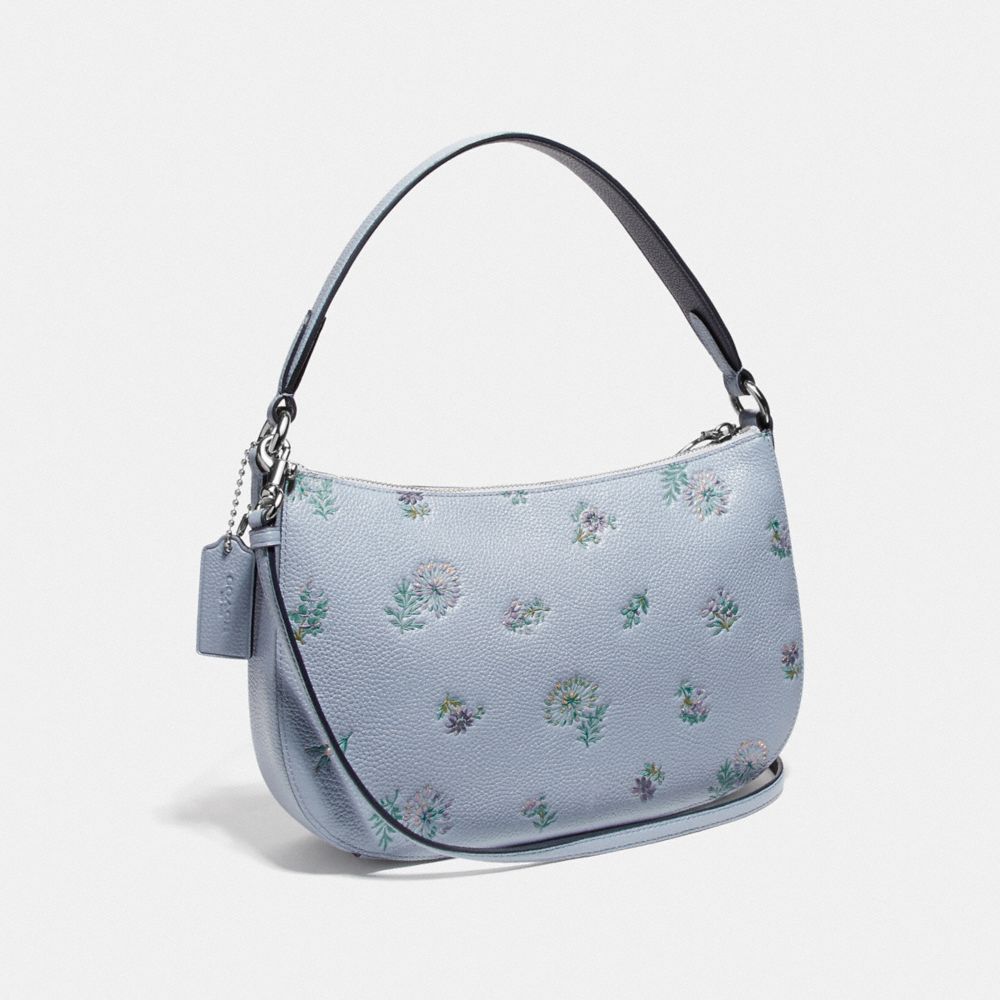 COACH®,SUTTON CROSSBODY WITH MEADOW PRAIRIE PRINT,Leather,Small,Silver/Mist,Angle View