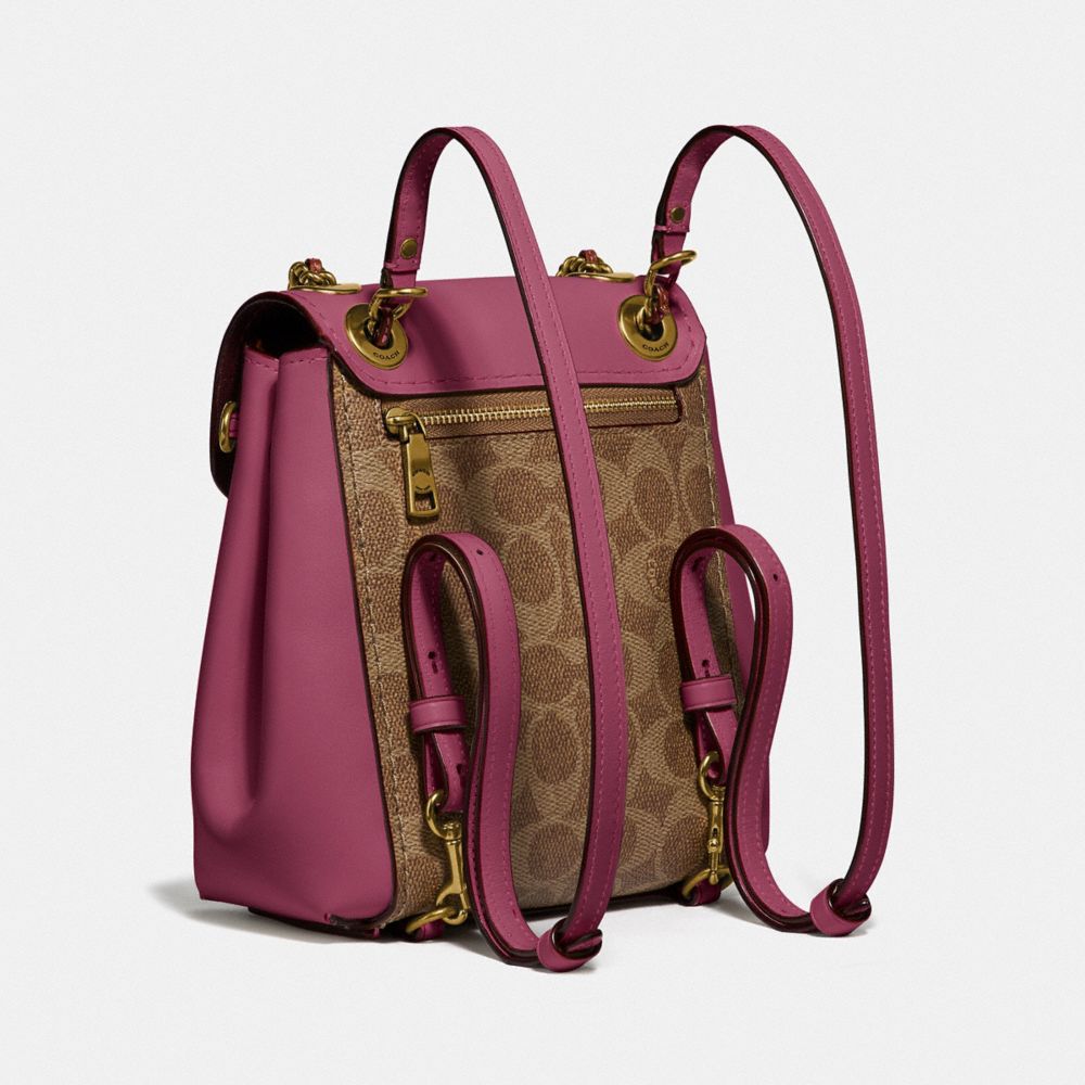 COACH®,PARKER CONVERTIBLE BACKPACK 16 IN SIGNATURE CANVAS,pvc,Brass/Tan/Dusty Pink,Angle View
