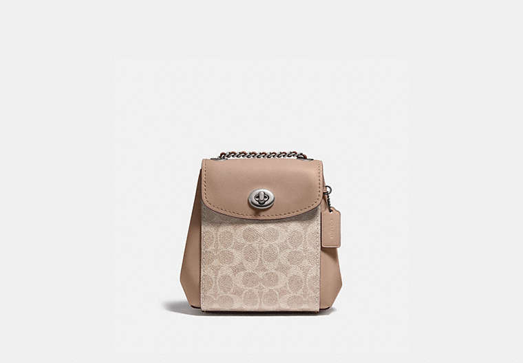 COACH®,PARKER CONVERTIBLE BACKPACK 16 IN SIGNATURE CANVAS,pvc,Light Antique Nickel/Sand Taupe,Front View