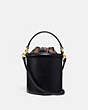 COACH®,DRAWSTRING BUCKET BAG,Leather,Medium,Gold/Black,Front View