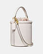 COACH®,DRAWSTRING BUCKET BAG,Leather,Medium,Gold/Chalk,Angle View