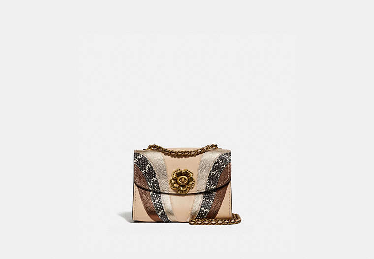 COACH®,PARKER 18 WITH WAVE PATCHWORK AND SNAKESKIN DETAIL,Leather,Small,Brass/Ivory Multi,Front View