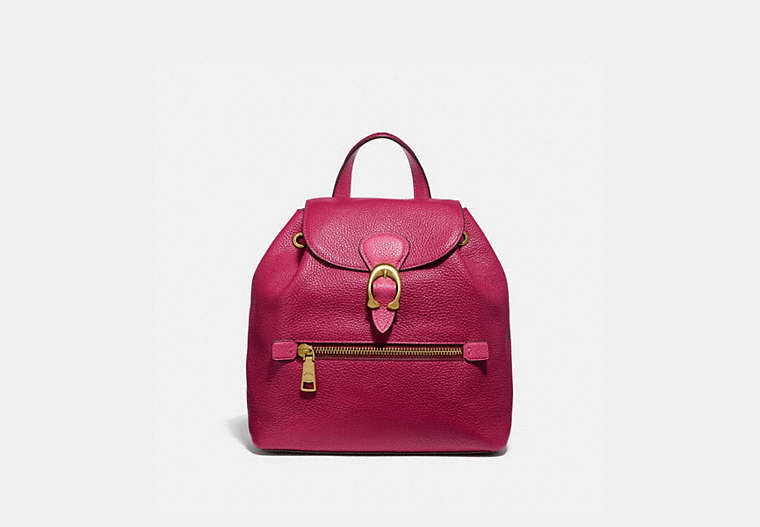 COACH®,EVIE BACKPACK 22 IN COLORBLOCK,Leather,Medium,Brass/Bright Cherry Multi,Front View