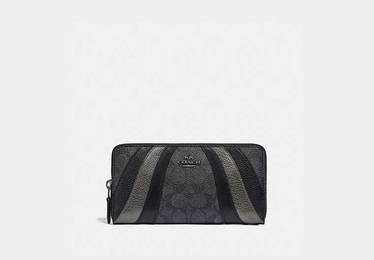 COACH®,ACCORDION ZIP WALLET IN SIGNATURE CANVAS WITH WAVE PATCHWORK,pvc,Charcoal/Multi/Pewter,Front View