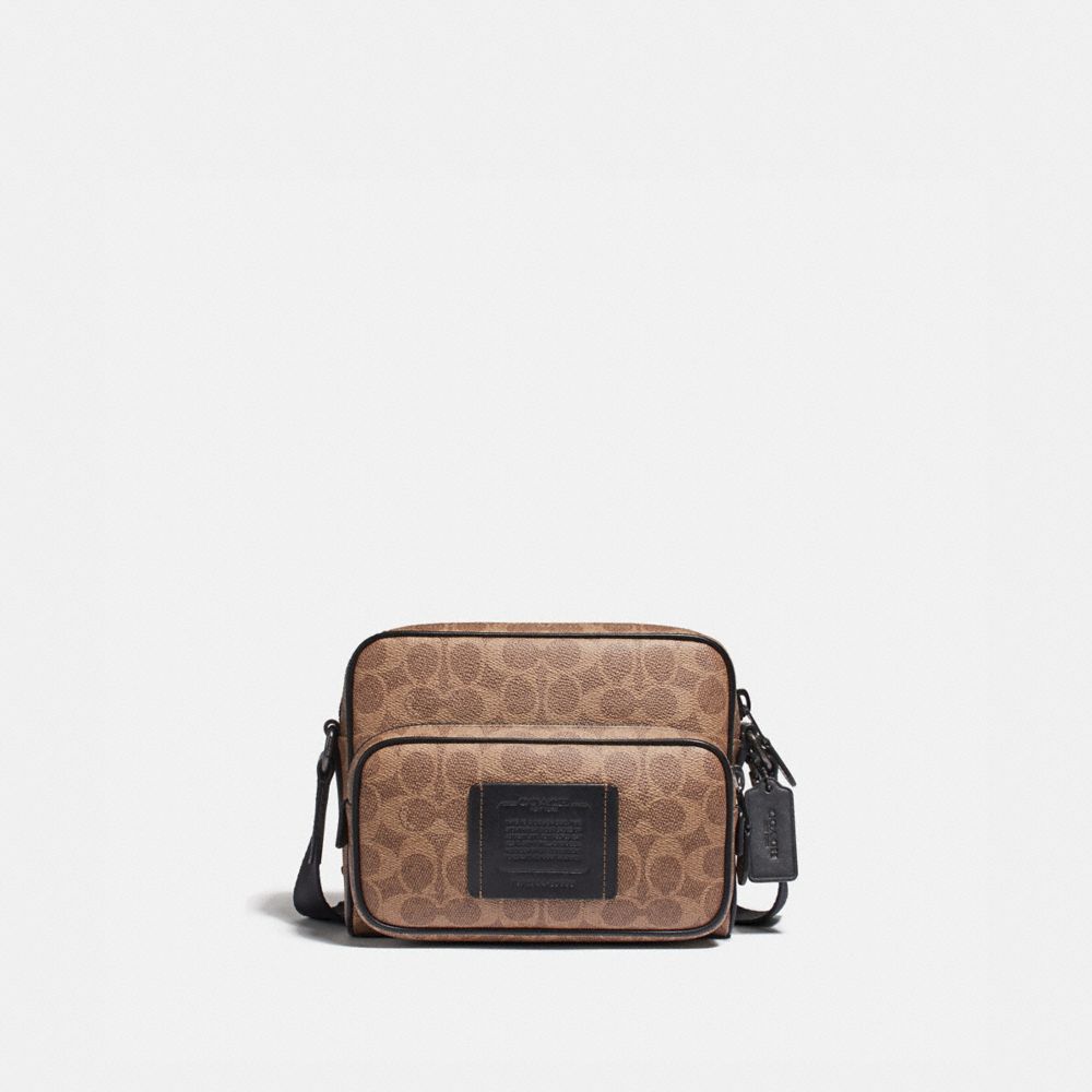 Coach Rivington Signature Coated Canvas Belt Bag In Khaki/black Copper