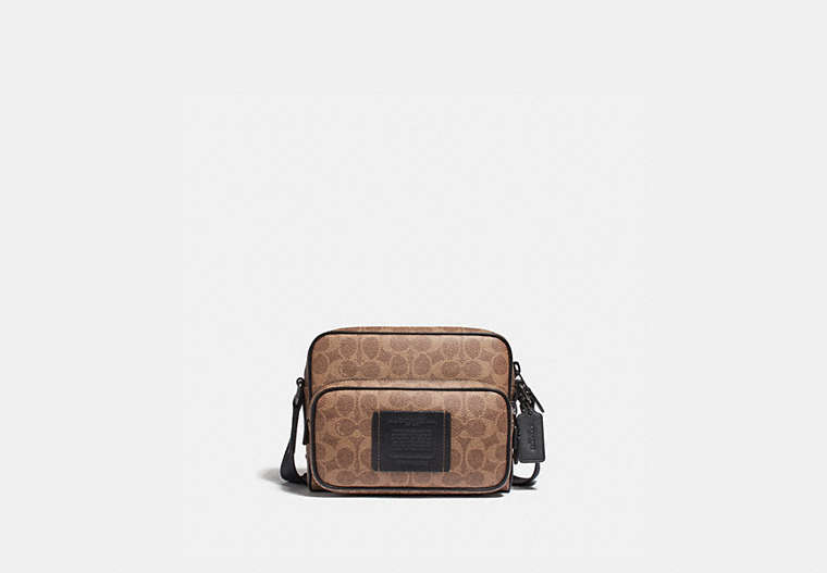 COACH®,ACADEMY SPORT CROSSBODY IN SIGNATURE CANVAS,Coated Canvas,Small,Black Copper/Khaki,Front View