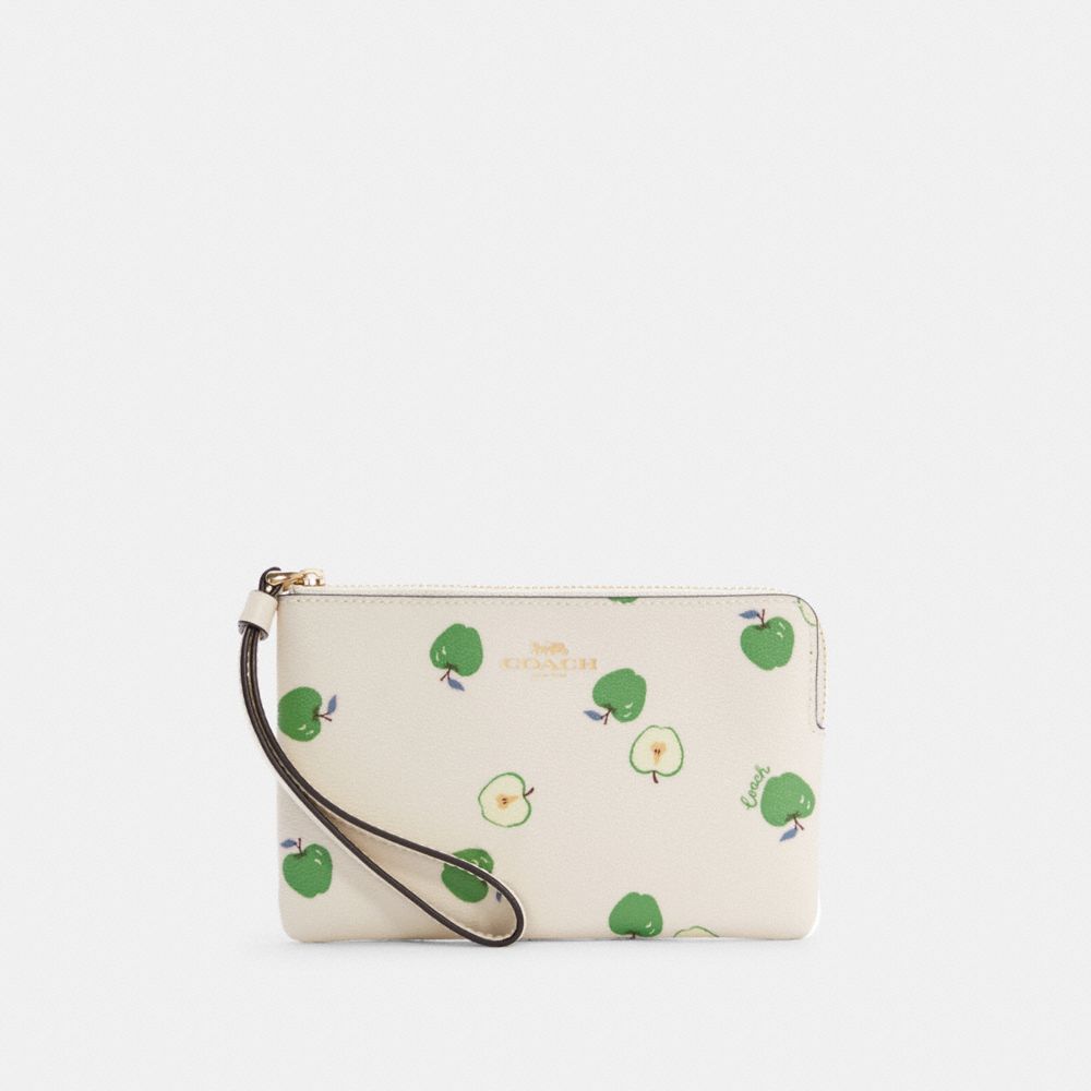 Corner Zip Wristlet With Apple Print