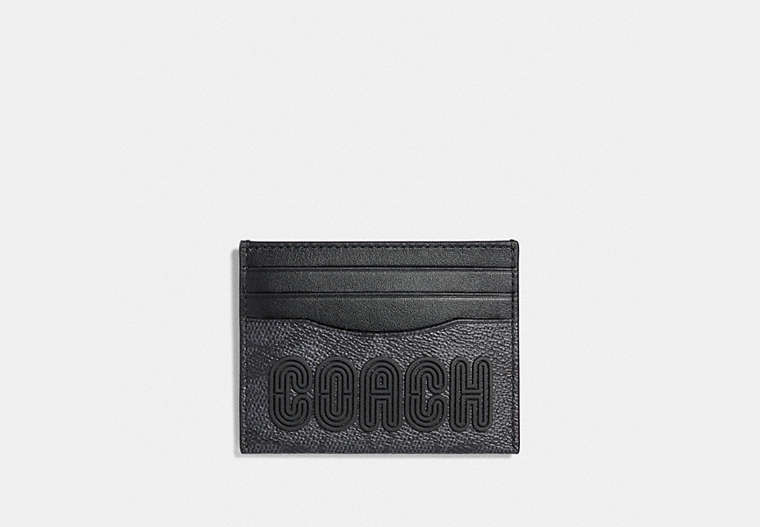 COACH®,CARD CASE IN SIGNATURE CANVAS WITH COACH PRINT,Coated Canvas,Charcoal,Front View