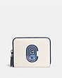COACH®,SMALL ZIP AROUND WALLET WITH COACH PATCH,Leather,Gunmetal/Chalk Multi,Front View