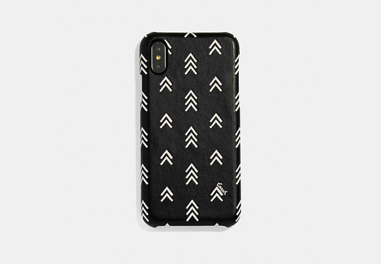 COACH®,IPHONE X/XS CASE WITH LINE ARROW PRINT,Leather,Black/Chalk,Front View