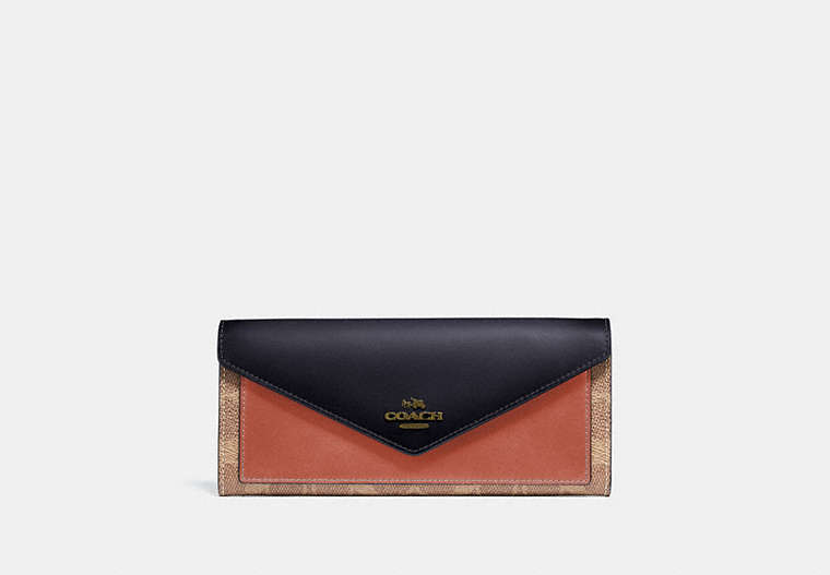 COACH®,SOFT WALLET IN COLORBLOCK SIGNATURE CANVAS,pvc,Brass/Tan/Ink/Light Peach,Front View