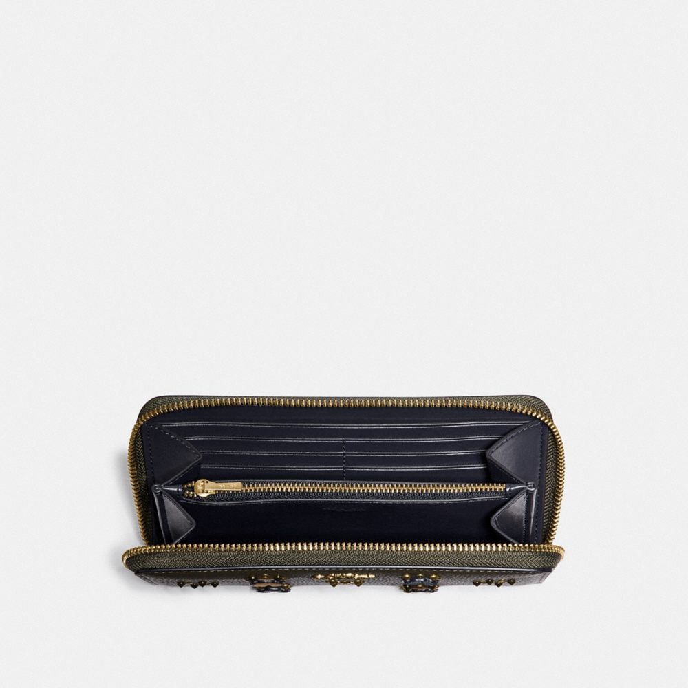 Accordion Zip Wallet With Scattered Rivets