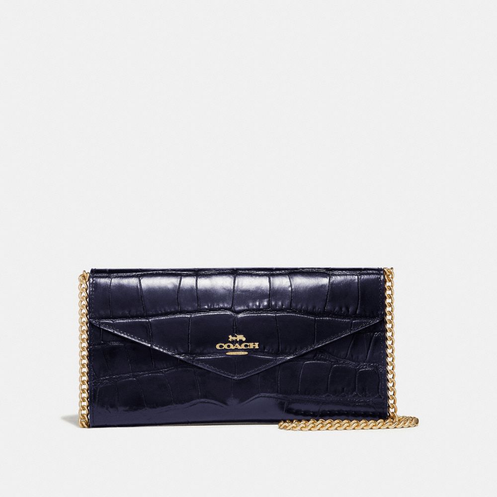 COACH®,PORTEFEUILLE CHAÎNE ENVELOPPE,Cuir,Or/Encre,Front View