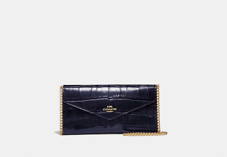 COACH®,ENVELOPE CHAIN WALLET,Leather,Gold/Ink,Front View