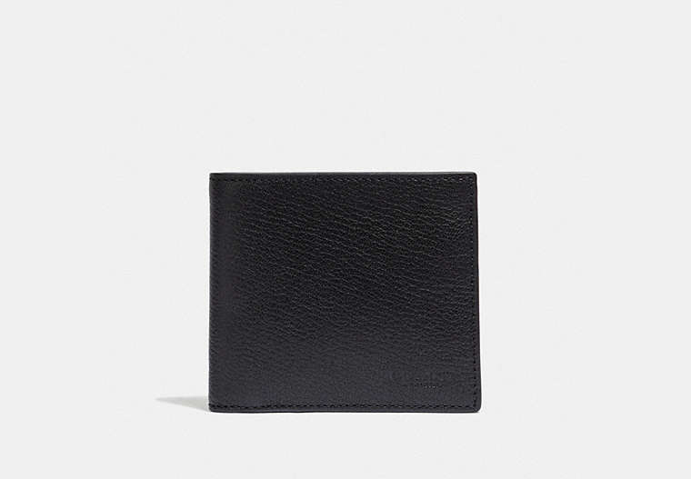 COACH®,DOUBLE BILLFOLD WALLET,Leather,Black,Front View