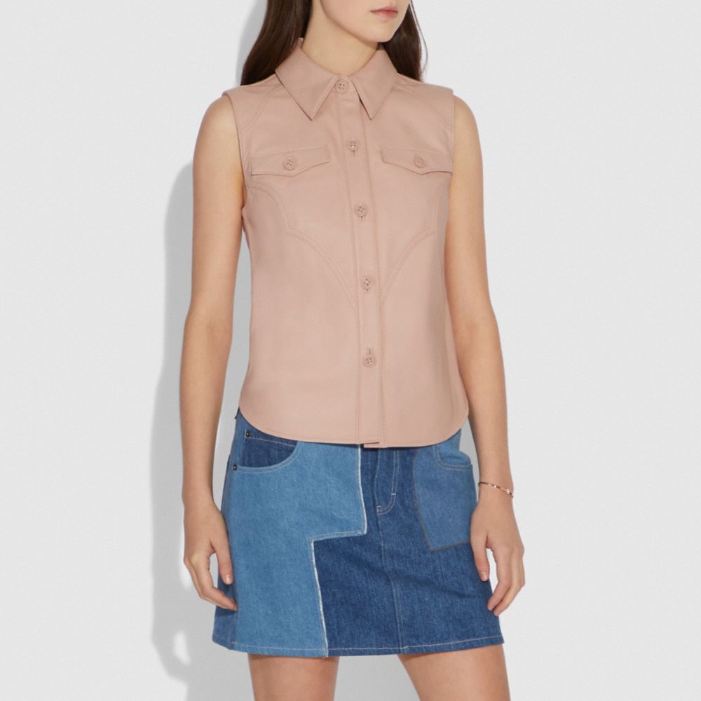 Sleeveless Western Leather Shirt