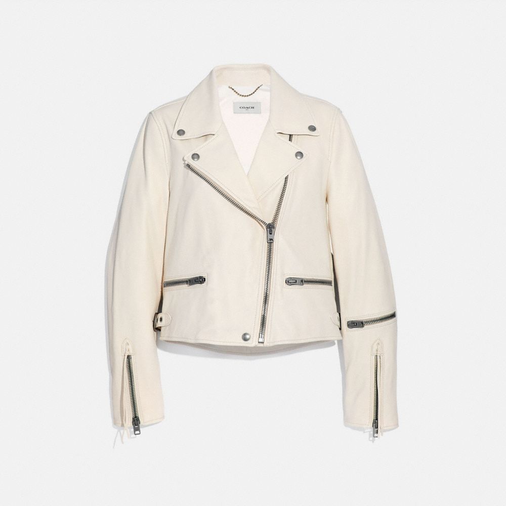 COACH®,BIKER JACKET,Leather,White,Front View