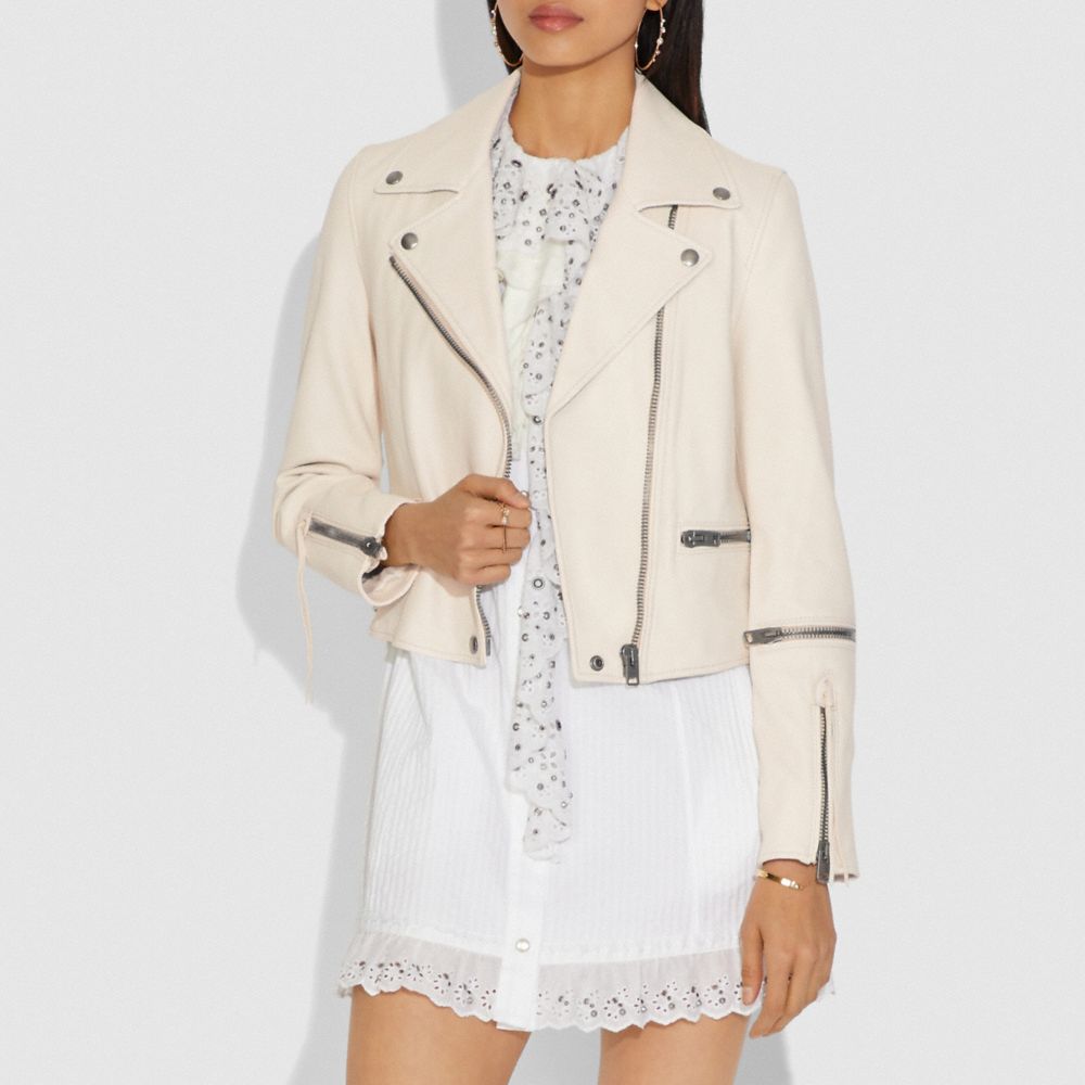 COACH®,BIKER JACKET,Leather,White,Scale View