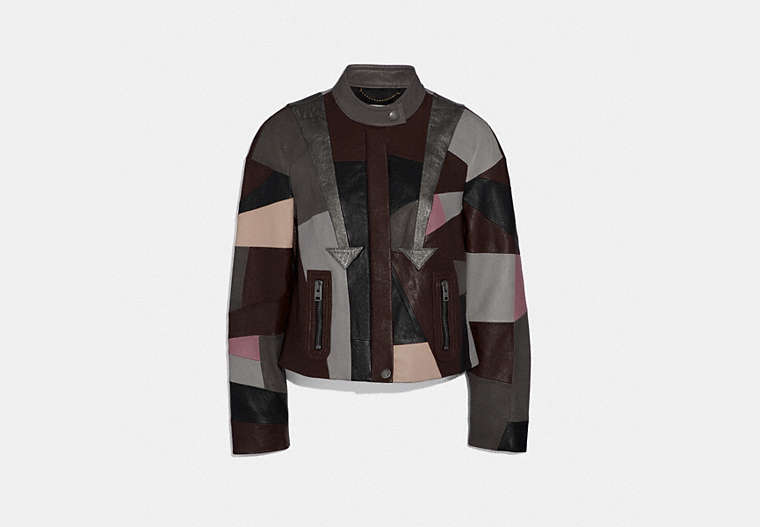 COACH®,LEATHER PATCHWORK RACER JACKET,Leather,Pink Multi,Front View
