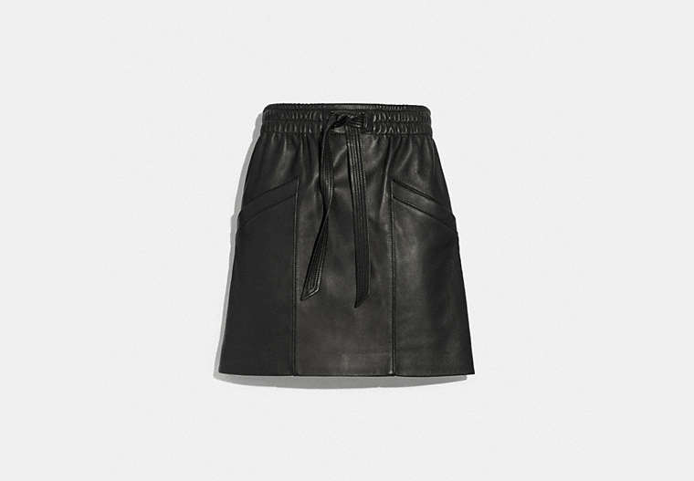 COACH®,LEATHER SKIRT,Leather,Black,Front View image number 0