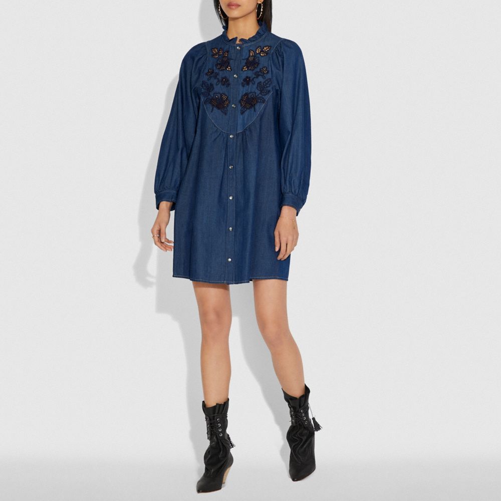 Embroidered Denim Dress