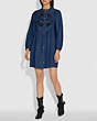 COACH®,EMBROIDERED DENIM DRESS,cotton,Shady Blue,Scale View