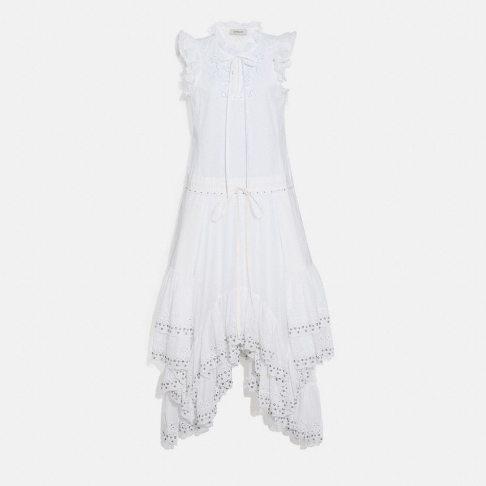 COACH®,COTTON PRAIRIE DRESS,Mixed Material,White,Front View