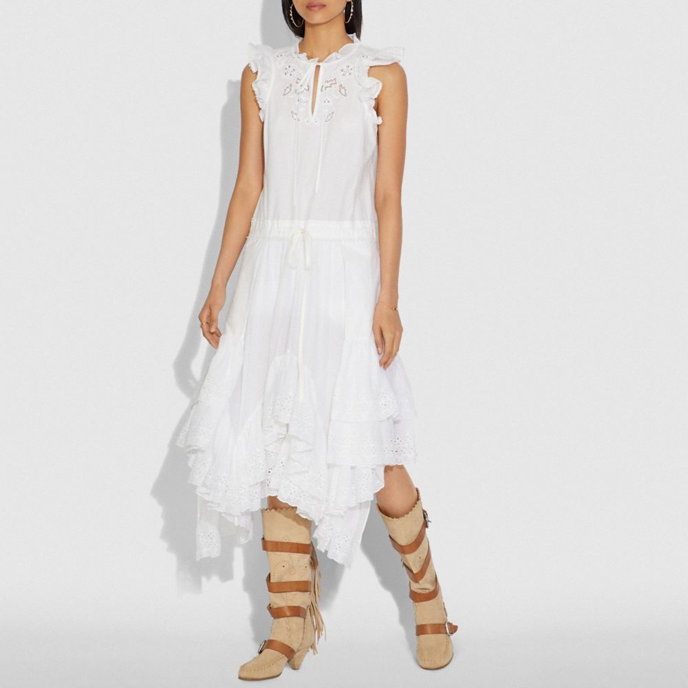 COACH®,COTTON PRAIRIE DRESS,Mixed Material,White,Scale View