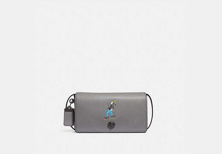 COACH®,DISNEY X COACH DINKY WITH GOOFY MOTIF,Pebble Leather,Small,Pewter/Heather Grey,Front View