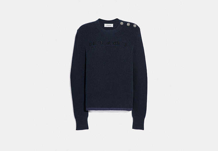 COACH®,REVERSE COACH SWEATER,cotton,NAVY,Front View