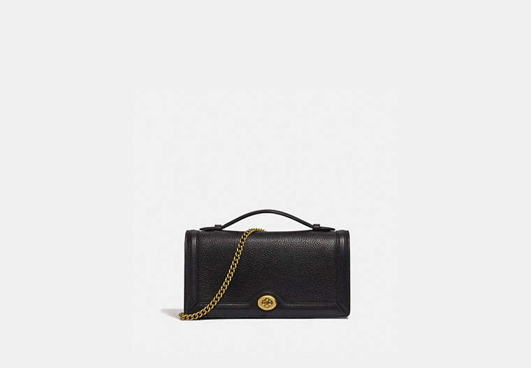 COACH®,RILEY CHAIN CLUTCH,Pebbled Leather,Mini,Brass/Black,Front View