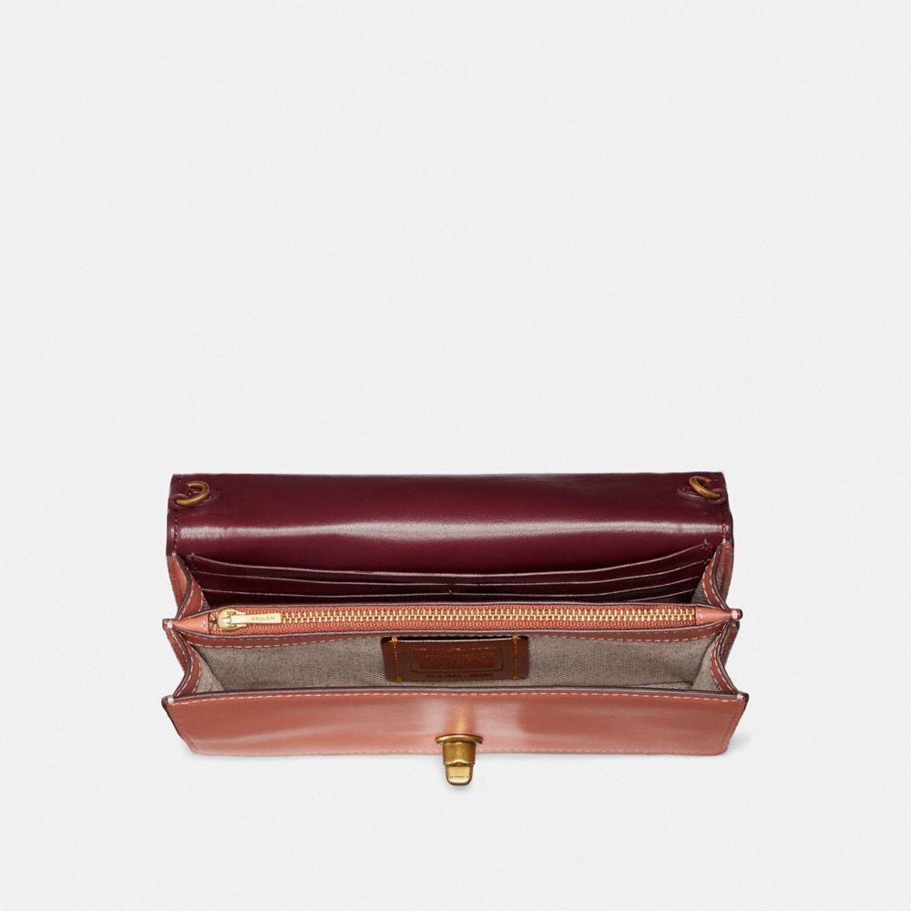 COACH®,RILEY CHAIN CLUTCH,Pebbled Leather,Mini,Brass/Light Peach,Inside View,Top View